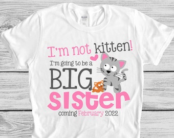 Big Sister Shirt, with name or due date date , cat tshirt for girls , pregnancy announcement gift, kitty shirts