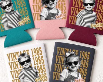 Custom Photo Can Cooler • Personalized Birthday Party Favors • Custom Face Can Cooler • Birthday Drink Sleeves • Milestone Birthday