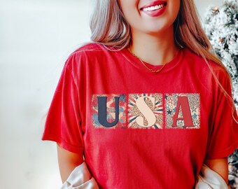 USA Shirt, Comfort Colors® Shirts,  Cute 4Th Of July Shirt, Patriotic Gift, Vintage Shirt, Fourth Of July Shirt , For Women