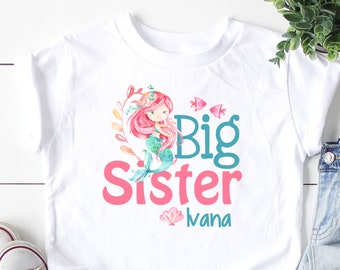 Mermaid big sister shirt, personalized with name, gift for big sister, big sis tshirt