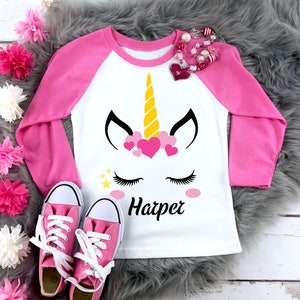 Girls Pink Unicorn Toddler Shirt Girls Personalized Valentine's Day Shirt,Gift For Valentine's Day Custom Name Unicorn Girls Shirt