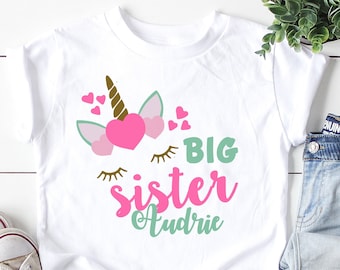 Big Sister Shirt, big sister gift, big sister announcement shirt, gift for big sister, personalized big sister shirt , unicorn shirt
