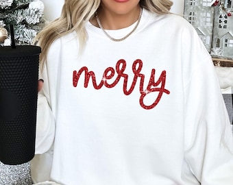 Merry Christmas Sweatshirt - Glitter Shirt - Merry Shirt - Oversized Sweatshirt - Graphic Tees