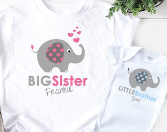 Elephant Shirt SET Big Sister Little Brother shirt Sibling Personalized Shirts bodysuit SET Big Sister tops