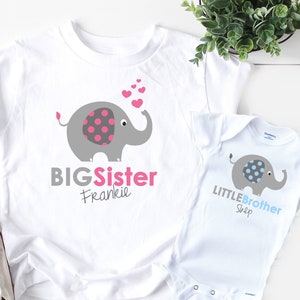 Elephant Shirt SET Big Sister Little Brother shirt Sibling Personalized Shirts bodysuit SET Big Sister tops