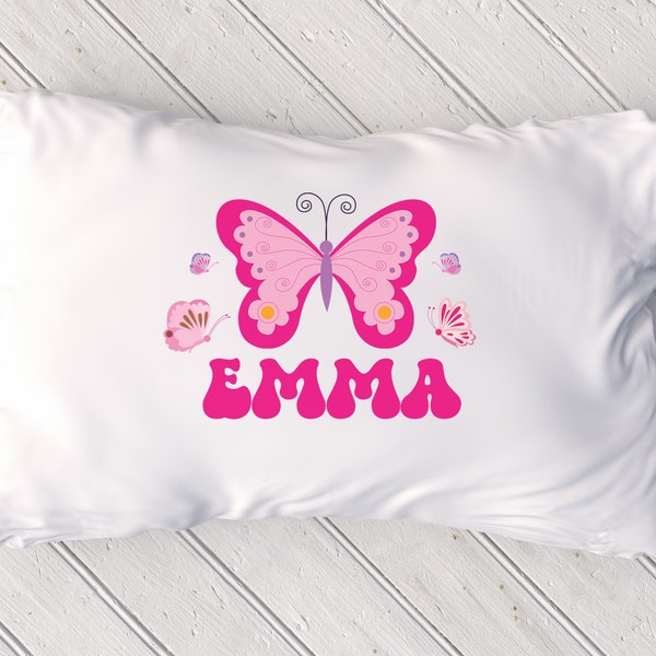 Butterfly pillowcase, With Name, Gift For Toddler Girl, Personalized Travel Pillow