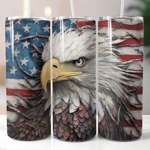 4th of july tumbler, with straw and lid, 3d tumbler, with patriotic Eagle design, For Men And Women