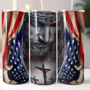 Christian Tumbler, with straw and Lid,  20 oz, Jesus Cup, Patriotic Gifts For Men Or Women