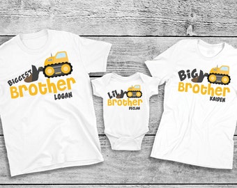 Big Brother Shirts - Bigger Brother Shirt Set - personalized brother shirt set - 3 brother shirts - digger shirts - big brother gift set