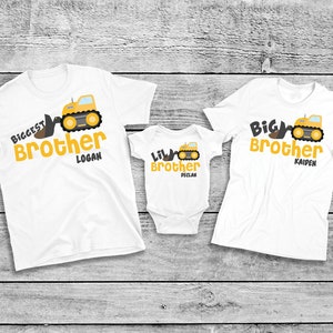 Big Brother Shirts - Bigger Brother Shirt Set - personalized brother shirt set - 3 brother shirts - digger shirts - big brother gift set