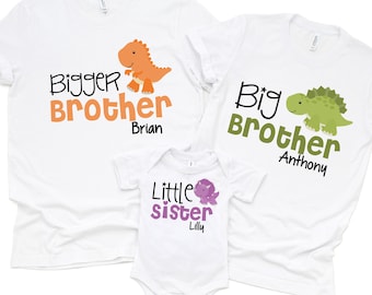 Big Brother Shirts - Bigger Brother Shirt Set - personalized brother shirt set - 3 brother shirts - dinosaur shirts - big brother gift set