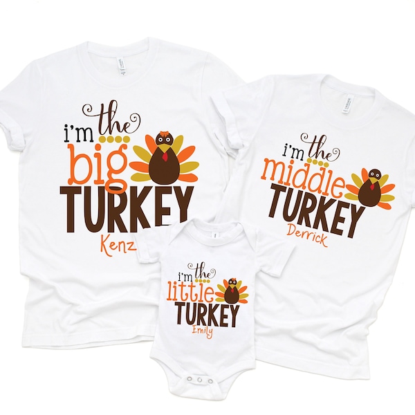 matching thanksgiving shirts, sibling thanksgiving outfits, personalized thanksgiving shirts, turkey shirts for kids, sibling shirts for 3