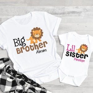 Big Brother Little Sister Shirts, with names, lion tshirt set, baby shower gift