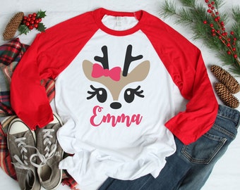 Christmas Shirt Girls , Girls Christmas Shirt , Personalized Girls Christmas Shirts , Reindeer Shirt , Personalized Christmas Gifts for Girl