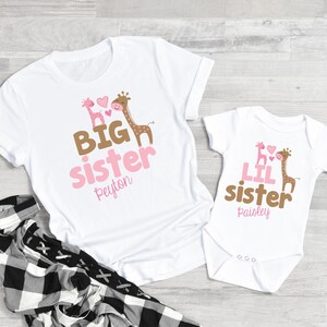 big sister little sister shirts, personalized shirts, baby shower gift, giraffe sister shirts
