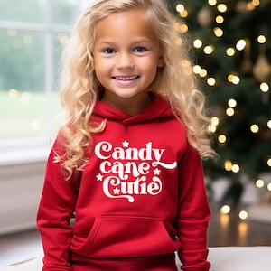 Christmas Sweatshirt - Kids Hooded sweatshirt -  Toddler Crewneck - Christmas Shirts For Girls - Oversized - Candy Cane Cutie