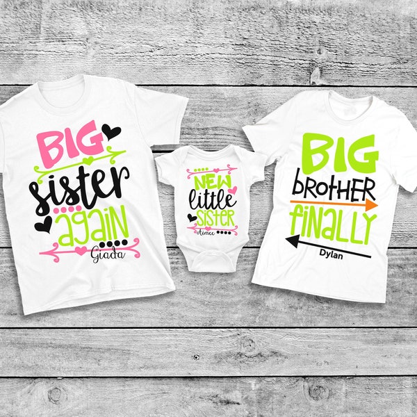 Big Sister Again Big Brother Finally Shirts - Personalized Big Sister Again Shirts Sets  - Big Brother Finally Shirt - Shirt Set of 3