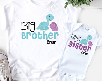 Big Brother Little Sister Shirts , Personalized Big Brother Little Sister Shirts , Big Brother Little Sister tshirts , Dinosaur tshirts