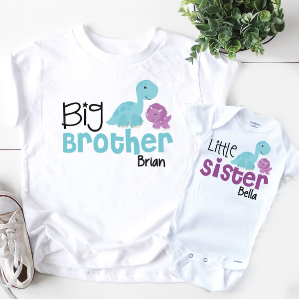 Big Brother Little Sister Shirts , Personalized Big Brother Little Sister Shirts , Big Brother Little Sister tshirts , Dinosaur tshirts