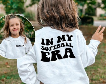 In my Softball Era Sweatshirt - With Name - Kids And  Adult Crewneck - Christmas Gift - Oversized Sweatshirt - Softball Shirt