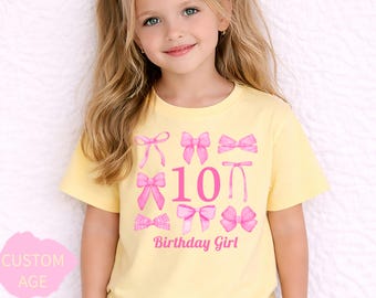 birthday girl shirt • bow birthday shirt • coquette birthday outfit • custom age shirt girl • comfort colors • 10th birthday outfit girls