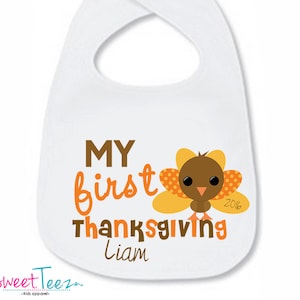 baby/'s first thanksgiving bib adorable my first turkey day baby bib for boy or a girl SNLF-033