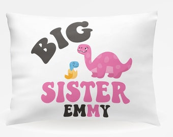Personalized Pillow Case, Pillow Case For Big Sister, Personalized Pillow Case For Girls, Kids Pillow, Gift For Girl, Pink Dino Pillow