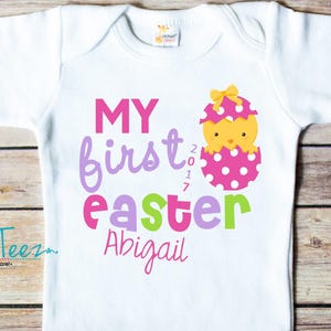 My First Easter Personalized Shirt Baby chick Boy Girl Personalized with Name and Year Shirt image 2