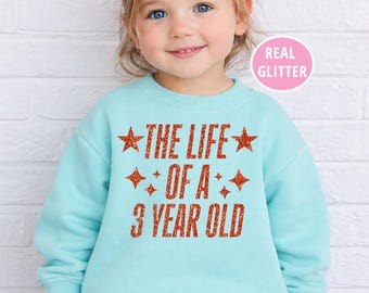 3rd Birthday Girl Shirt • The Life of a 3 Year Old Sweatshirt • Toddler Girl Birthday Shirt • Trendy Glitter Shirt • Birthday Gift Girl