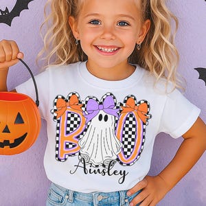 Halloween Shirt for Girls – Personalized With Name – Checkered Pumpkin Toddler Halloween Outfit – Cute Fall Kids Tee - Preppy Girls Shirt
