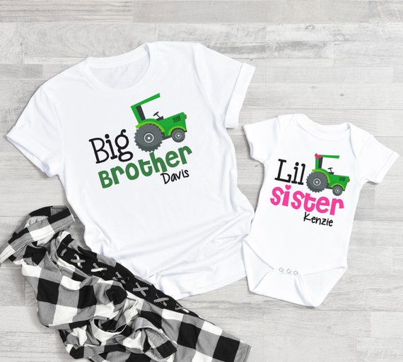 Big Brother Little Sister Shirts Matching Outfits With Names Tractor Tshirts Baby Shower Gift Etsy Ireland