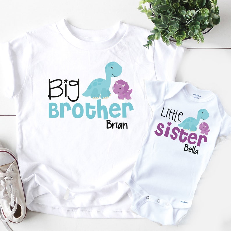 Big Brother Little Sister Shirts , Personalized Big Brother Little Sister Shirts , Big Brother Little Sister tshirts , Dinosaur tshirts 