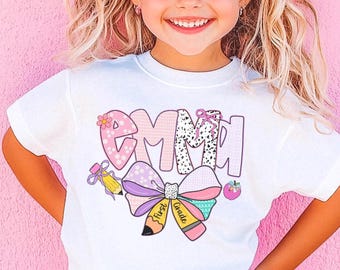Personalized First Grade T-Shirt: Back to School Outfit, Coquette Bow