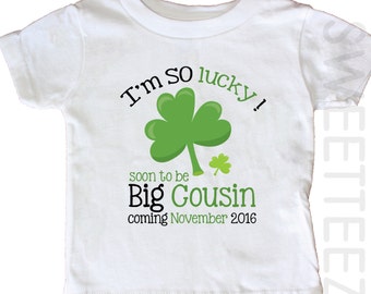 Big Brother Shirt St Patrick's day Shirt Big Cousin Lucky clover Sibling Announcement Personalized  Shirt