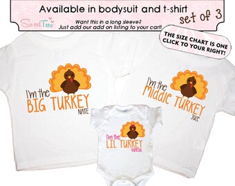 Turkey Shirt SET of 3 big Sister Big Brother Thanksgiving Shirt Little Sister Sibling Personalized Big Sister Big Brother Shirts bodysuit