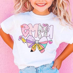 Trendy Back to school Shirt – Custom Girls Back to School tshirt – Personalized First Day of School Outfit – Coquette Bow  T-Shirt - Preppy