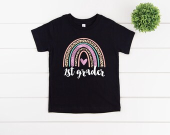 1st Grade Rainbow Shirt • First Grade Shirt Girl • Back to School Shirt • Leopard Rainbow Tee • 1st Grader Outfit • Kids School Tee