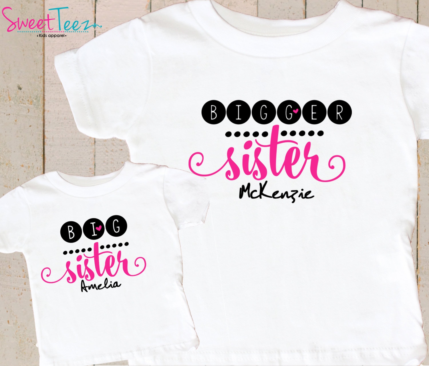 Bigger Sister Shirt SET Big Sister Pink Swirly Sibling Etsy