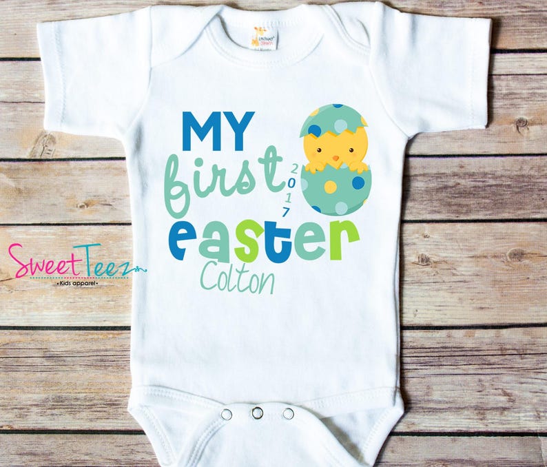 My First Easter Personalized Shirt Baby chick Boy Girl Personalized with Name and Year Shirt image 3