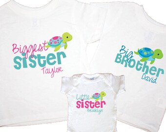 Turtle Shirt SET of 3 biggest Sister Big Brother Sea Sibling Personalized Big Sister Shirts bodysuit SET