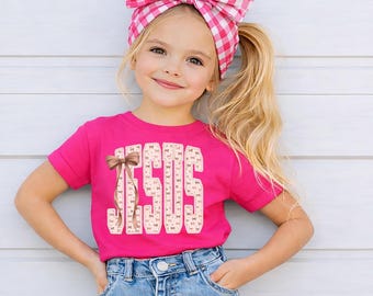 Easter Shirt • Girls Coquette Bow Shirt • Jesus Shirt • Spring Church Outfit • Faith Based Kids Tee • Girly Religious Top