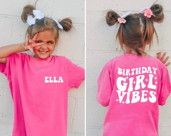 Girls Comfort Colors® T-Shirt - Birthday Girl Vibes Shirt - Personalized With Name - Birthday Gifts For Girls