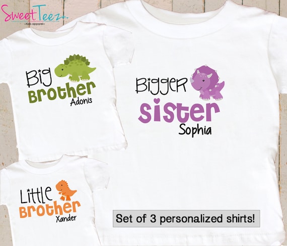 Bigger Sister Dinosaur Shirt SET of 3 