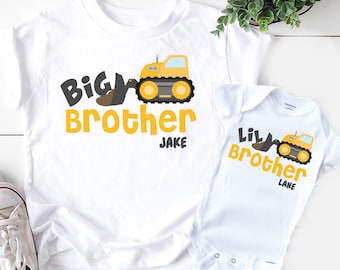 Matching Big brother little brother shirts, construction truck tshirts, pregnancy announcement gift