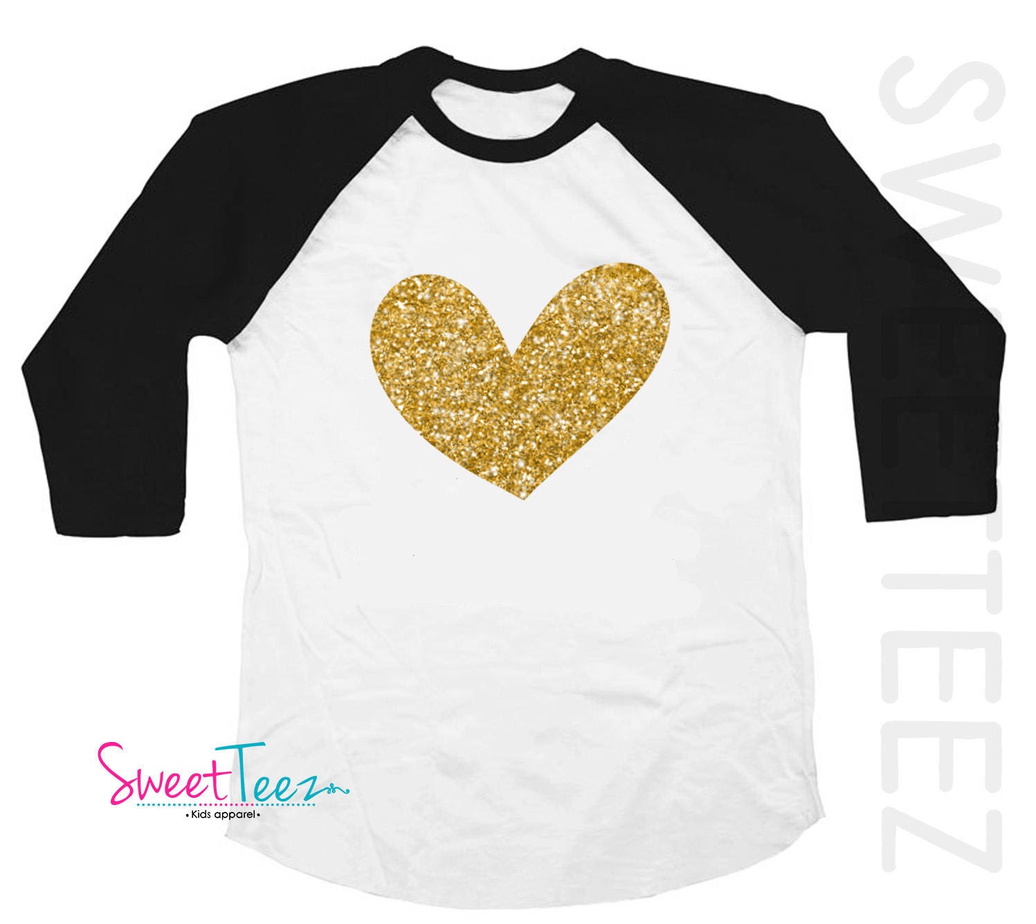 Glitter Heart Shirt Sparkly Shirt Black Raglan Shirt -