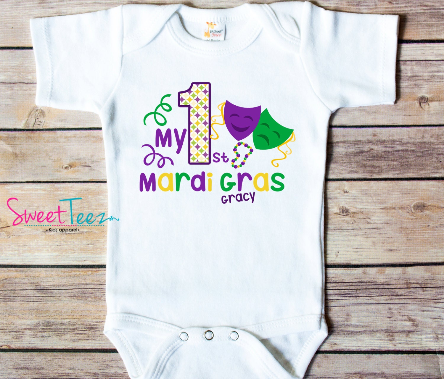 My First Mardi Gras Shirt Baby Bodysuit Personalized with Name | Etsy