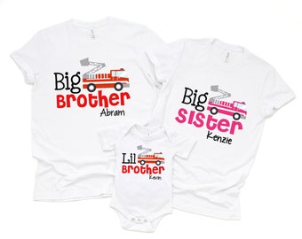 Oldest middle youngest shirts, firetruck shirt set, sibling tshirts , baby shower gift