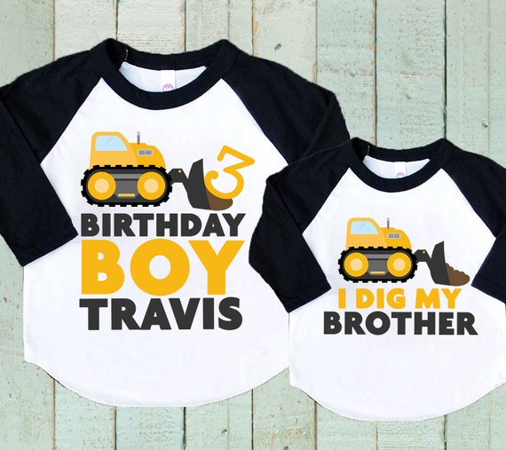 Third Birthday Shirt - Personalized 3rd Birthday Shirt SET - Construction Shirt - Digger Birthday Shirt - Birthday Shirt For Boy