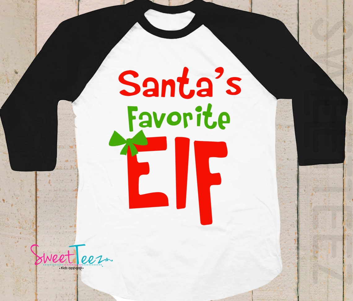 Elf Kids Shirt Christmas Girl Black Raglan Shirt Favorite Elf - Etsy