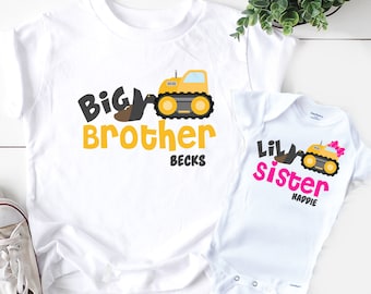 Personalized Big Brother Little Sister Construction Truck Shirt Set